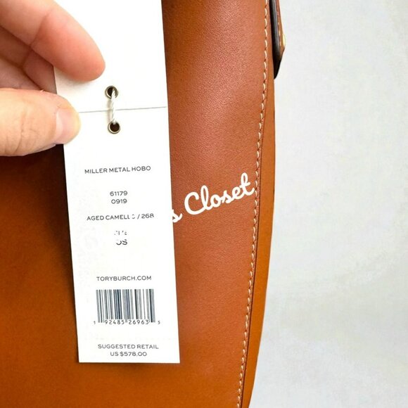 Tory Burch Metal Miller Slouchy Hobo With Long Strap Brown With Gold Hardware - Picture 14 of 16